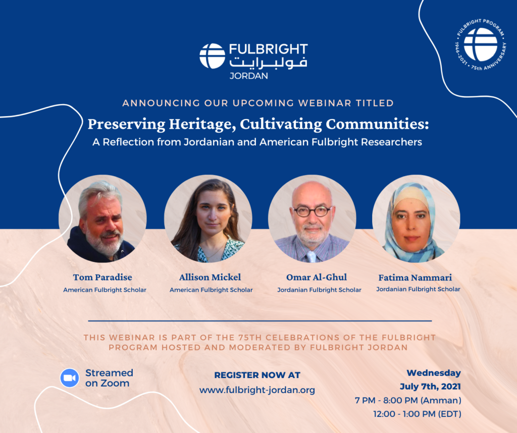 Fulbright Jordan webinar promotional graphic with speakers
