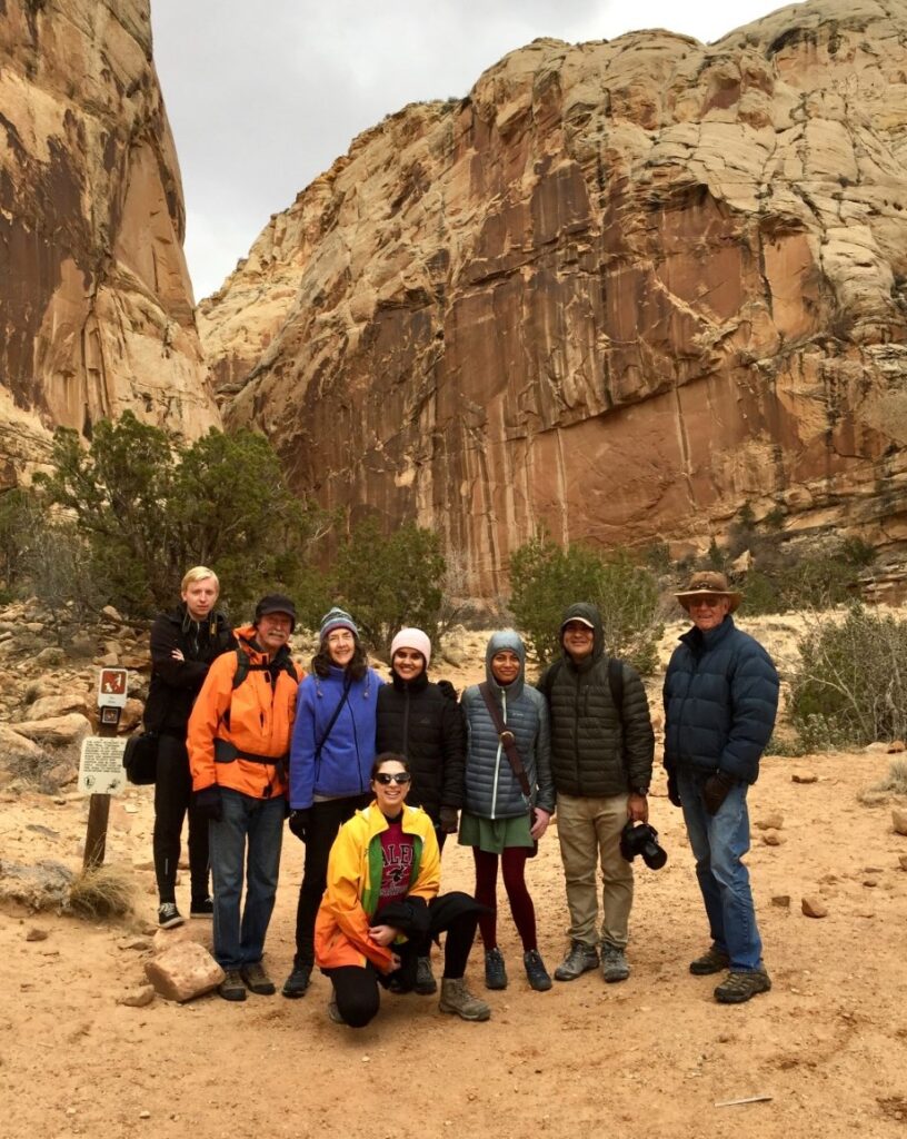 A Fulbright alumna leads Fulbright Foreign Students on a visit to Capitol Reef National Park in Utah.