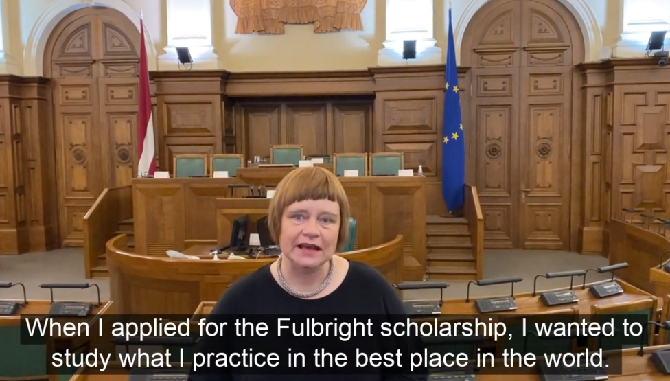 Screenshot of a woman speaking about her Fulbright