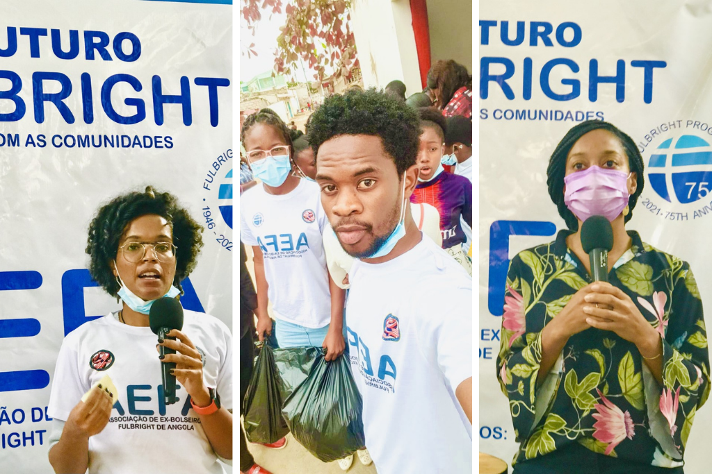 A grid of three photos from Fulbright Day: Angola's community event