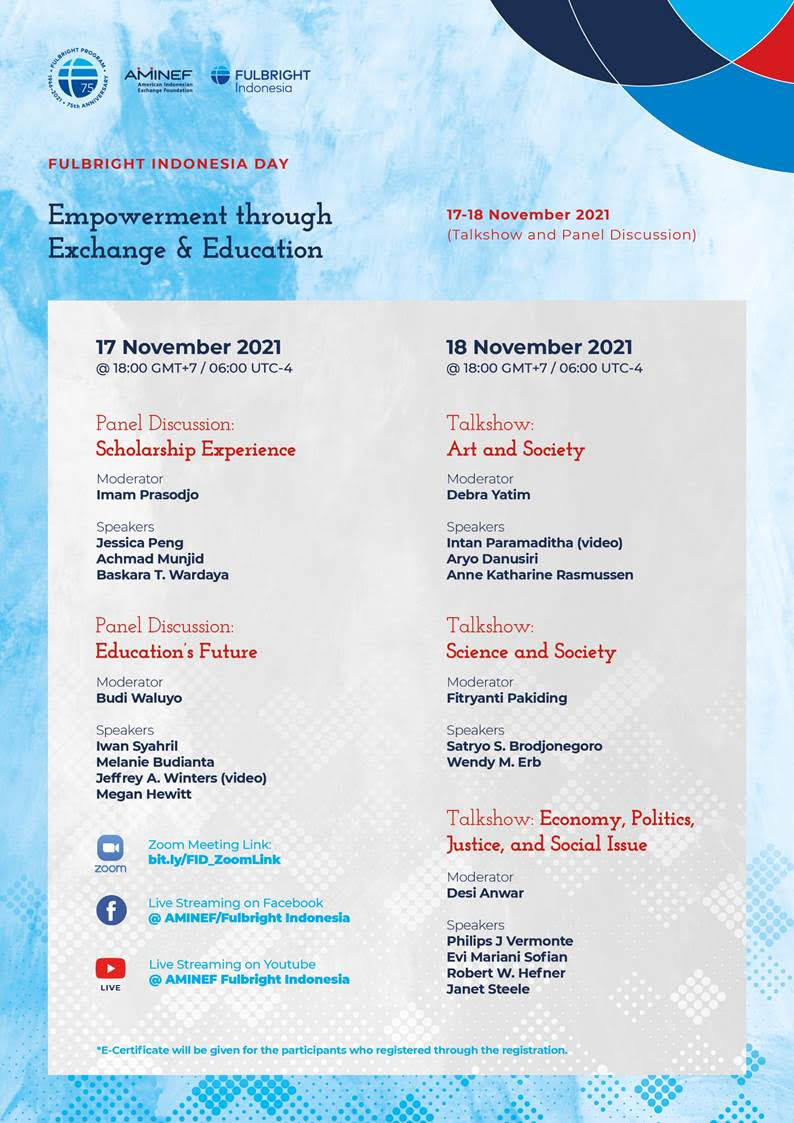 Graphic with schedule for Fulbright Indonesia Day